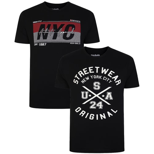 Bigdude Twin Pack NYC Streets Printed T-Shirt Black/Black Tall